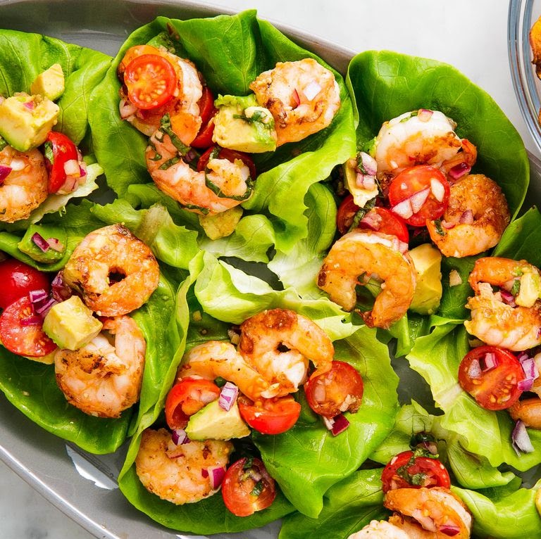 Basil avocado shrimp salad wraps