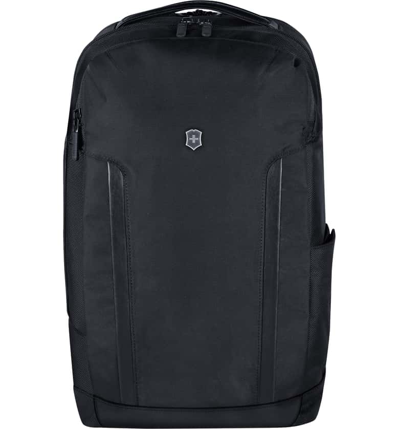 VICTORINOX SWISS ARMY<SUP>®</SUP> Alpine Deluxe Travel Laptop Backpack, Main, color, BLACK SIZE INFO 18"H x 11 ¾"W x 10 ¼"D. 2.3 lb. DETAILS & CARE Tough, water-resistant tech fabric means lasting appeal for this versatile backpack featuring a well-organized design to keep your essentials in order. A padded rear compartment easily fits both a 15" laptop and a tablet while the spacious main compartment with plenty of organization pockets means you don't have to leave anything behind.  Top zip closure TSA-approved combination lock Top carry handle; paddled, adjustable shoulder straps Exterior padded compartment fits most 15" laptops; exterior zip pockets; adjustable side pocket Interior divider; interior zip and wall pockets Interior, removable organizer with pockets and slots Water-resistant 1680-denier shell 100% polyester Imported Item #5852176 Free Shipping & Returns See more Alpine Deluxe Travel Laptop Backpack