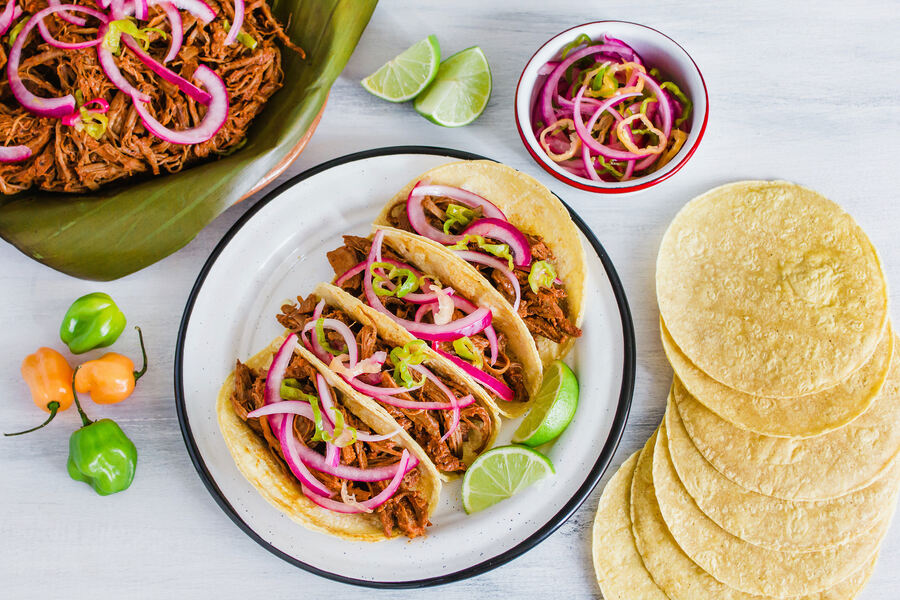 Cochinita Pibil, Mexican tacos Mayan cuisine from Yucatan Mexico