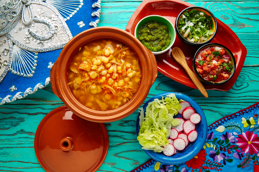 Pozole with mote big corn stew from Mexico