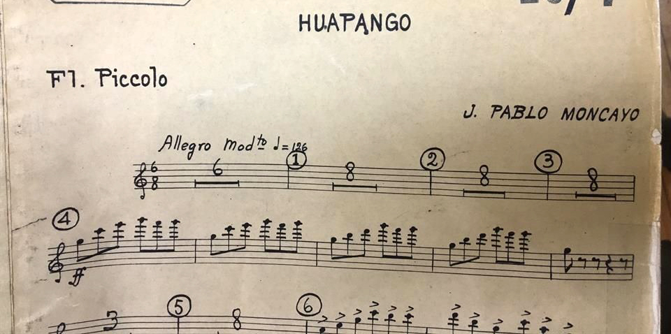 Music sheet fragment of Huapango de Moncayo Mexican music