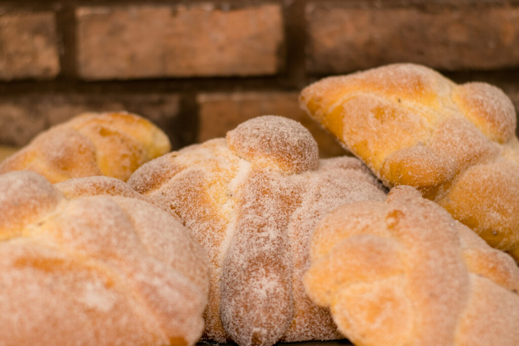 Traditional Mexican pan de muerto or Day of the Dead bread