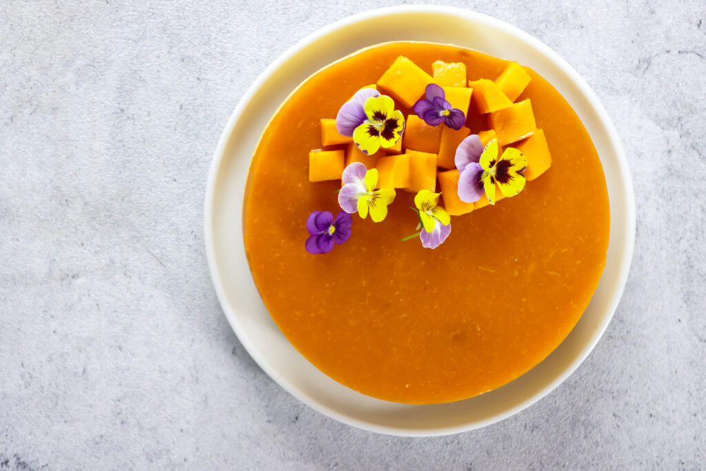 Dessert with edible flowers