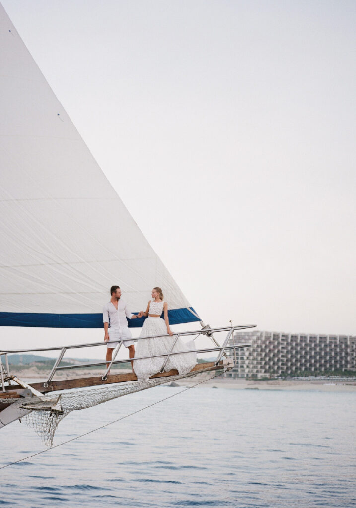 Couple in a sailboat wedding